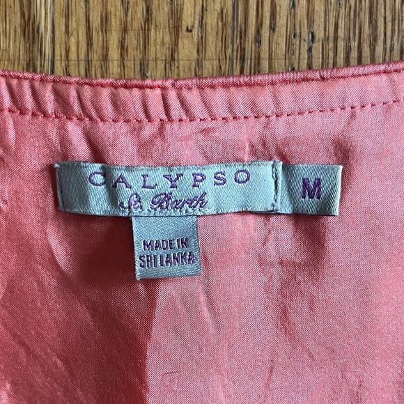 Calypso Pink Sleeveless Scallop Trimmed V Neck Silk Dress Women's Size Medium - Picture 4 of 9